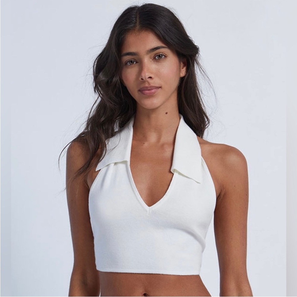 WeWoreWhat white collar halter- worn once. Very comfortable, soft and stretchy.